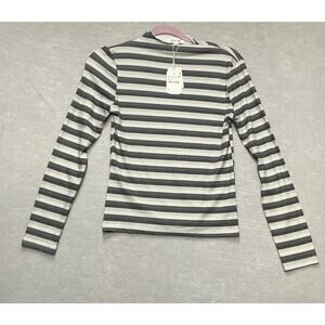CALI BE Black Gray‎ Striped Top Long Sleeve Size L NWT